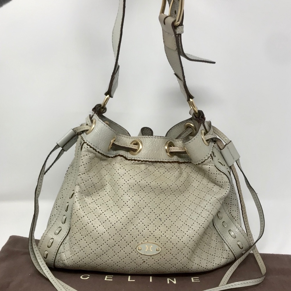 Cline Perforated Leather Drawstring Shoulder Bag - image 1